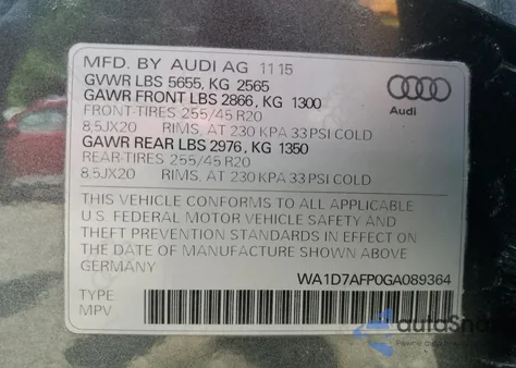 2016 Audi Q5 Premium Plus S-Line из США, поврежденный, VIN WA1D7AFP0GA089364